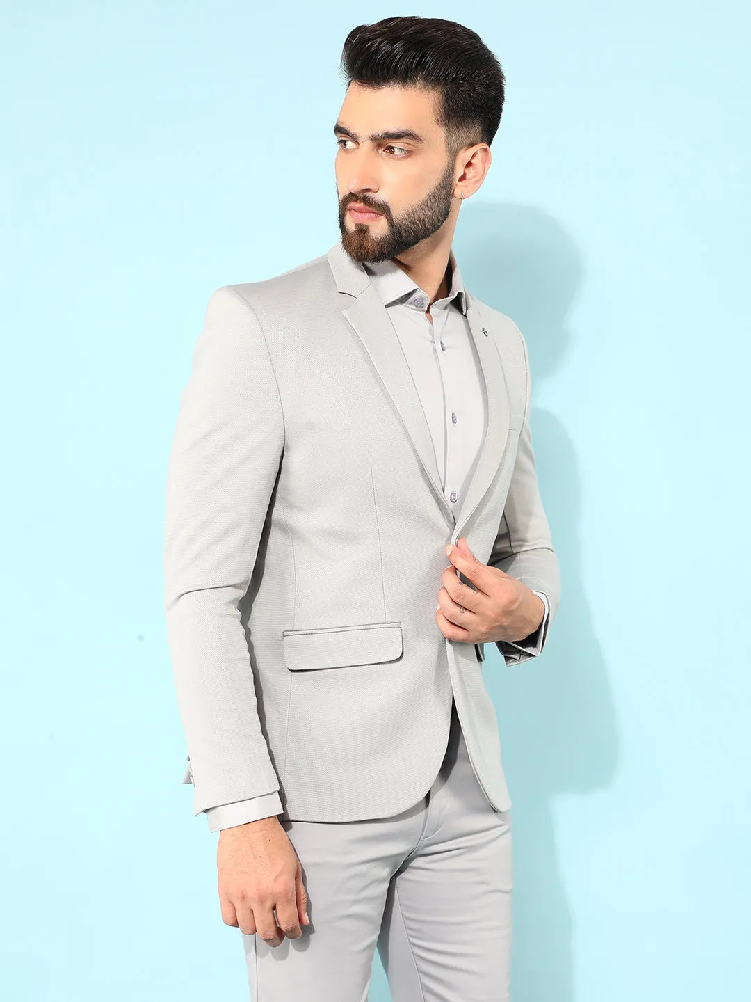 Grey Single Breasted Blazer