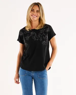 Hailey Short Sleeve Tee - Black Embellished