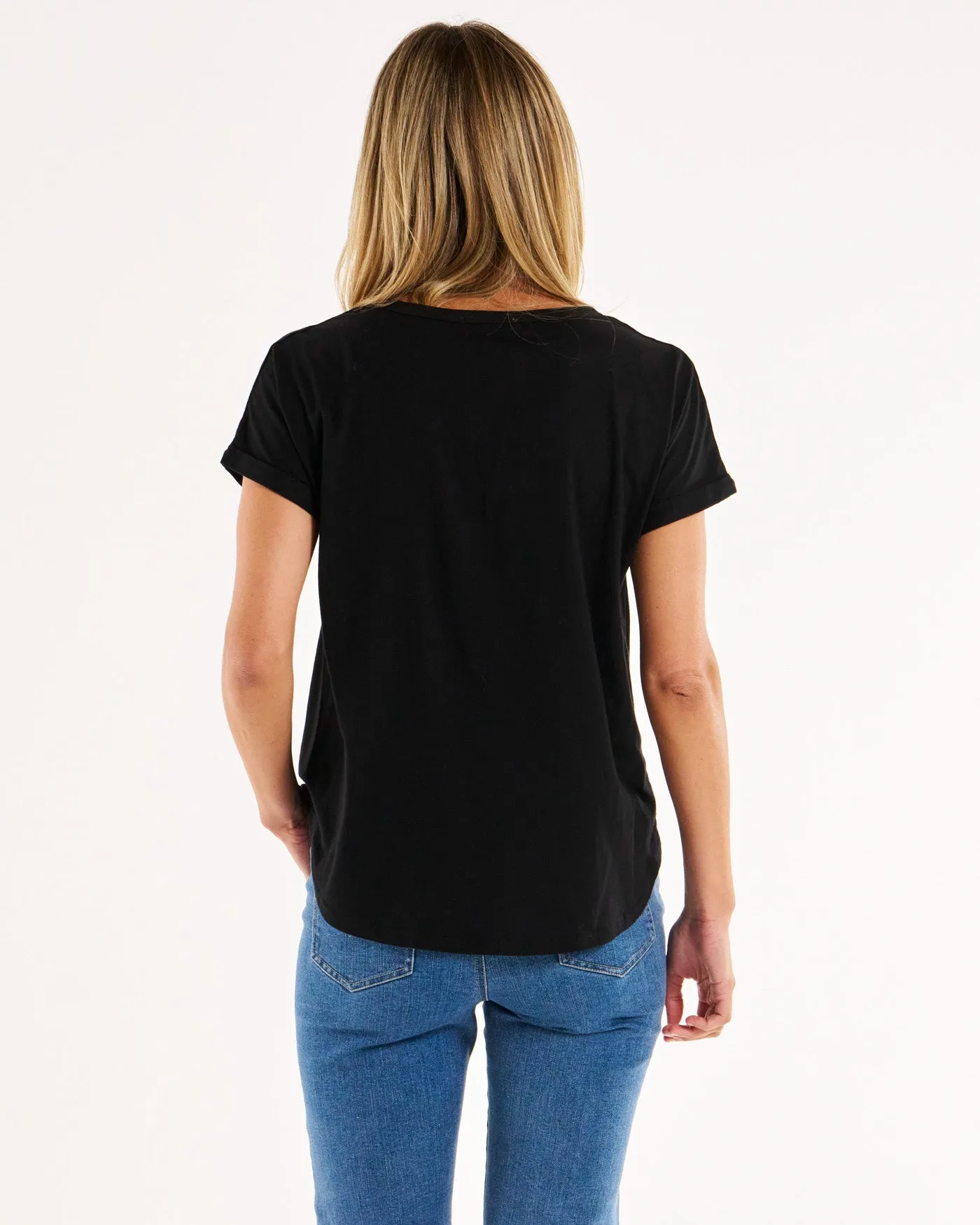 Hailey Short Sleeve Tee - Black Embellished