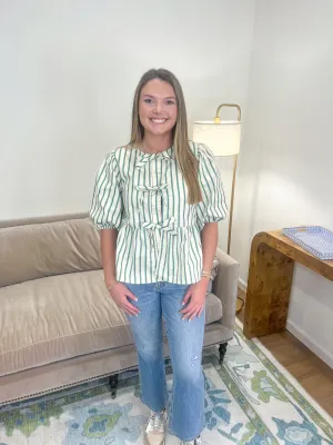 Haley Poplin Top in Sage Stripes