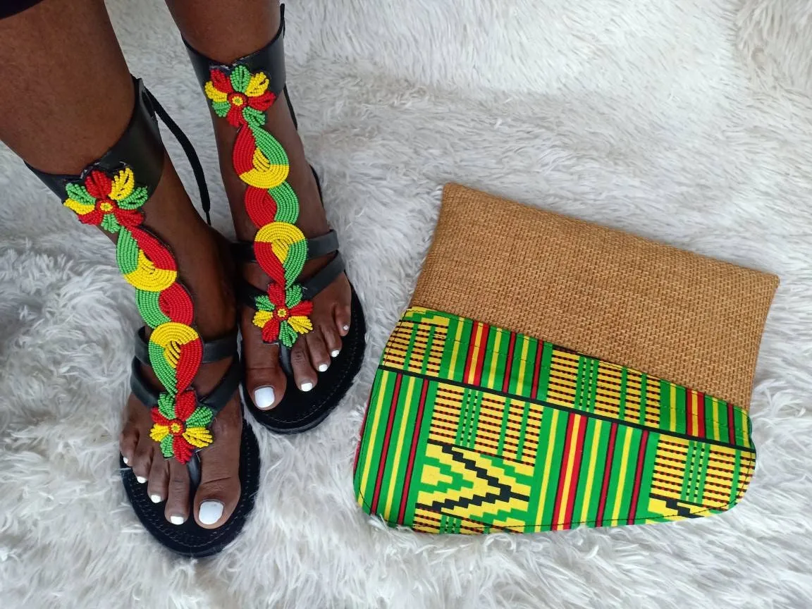 Handmade African Beaded Sandals/Authentic Maasai-Style Leather Flip-Flops Women/Boho Beach Sandals/Comfortable Summer Sandal African Gifts