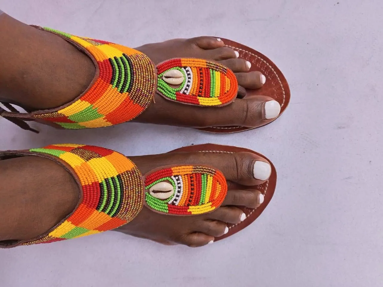 Handmade African Beaded Sandals/Authentic Maasai-Style Leather Flip-Flops Women/Boho Beach Sandals/Comfortable Summer Sandal African Gifts