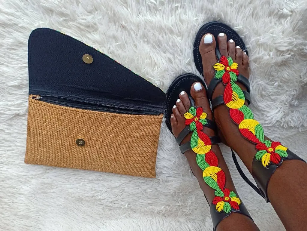 Handmade African Beaded Sandals/Authentic Maasai-Style Leather Flip-Flops Women/Boho Beach Sandals/Comfortable Summer Sandal African Gifts