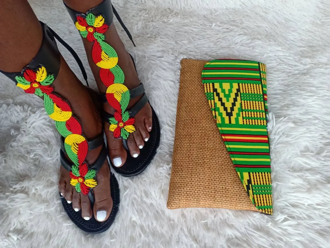 Handmade African Beaded Sandals/Authentic Maasai-Style Leather Flip-Flops Women/Boho Beach Sandals/Comfortable Summer Sandal African Gifts