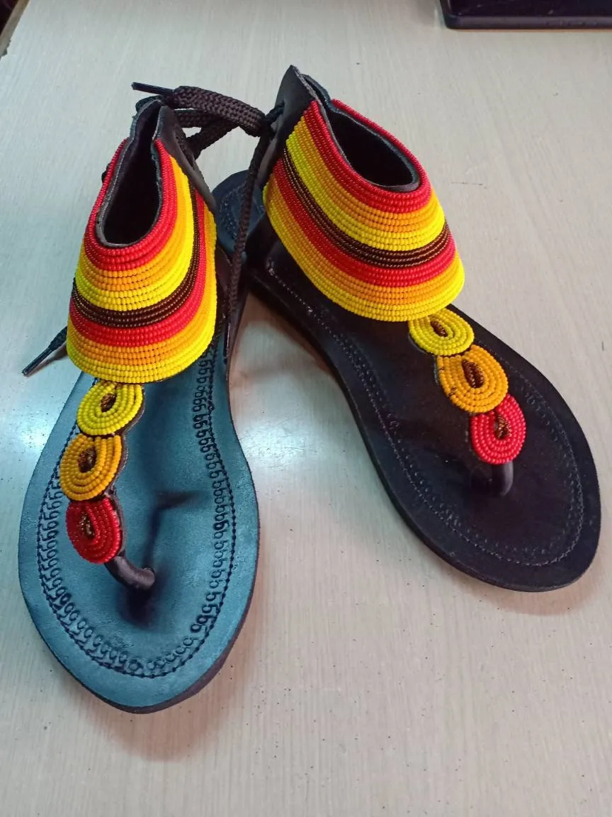 Handmade African Beaded Sandals/Authentic Maasai-Style Leather Flip-Flops Women/Boho Beach Sandals/Comfortable Summer Sandal African Gifts