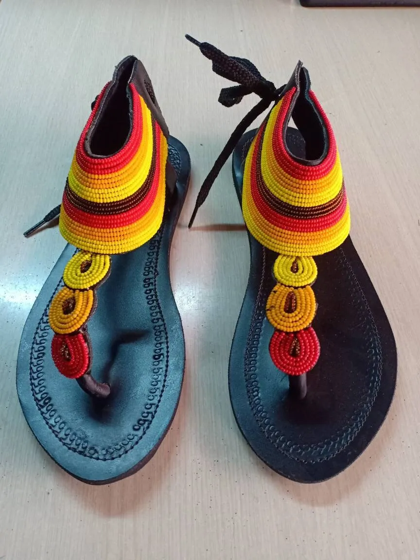 Handmade African Beaded Sandals/Authentic Maasai-Style Leather Flip-Flops Women/Boho Beach Sandals/Comfortable Summer Sandal African Gifts