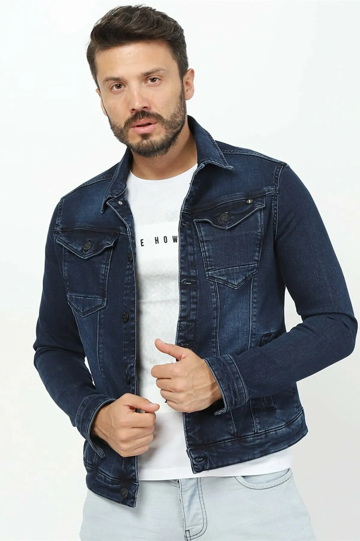 HB Mens Denim Jacket Stretchable Fine Lycra
