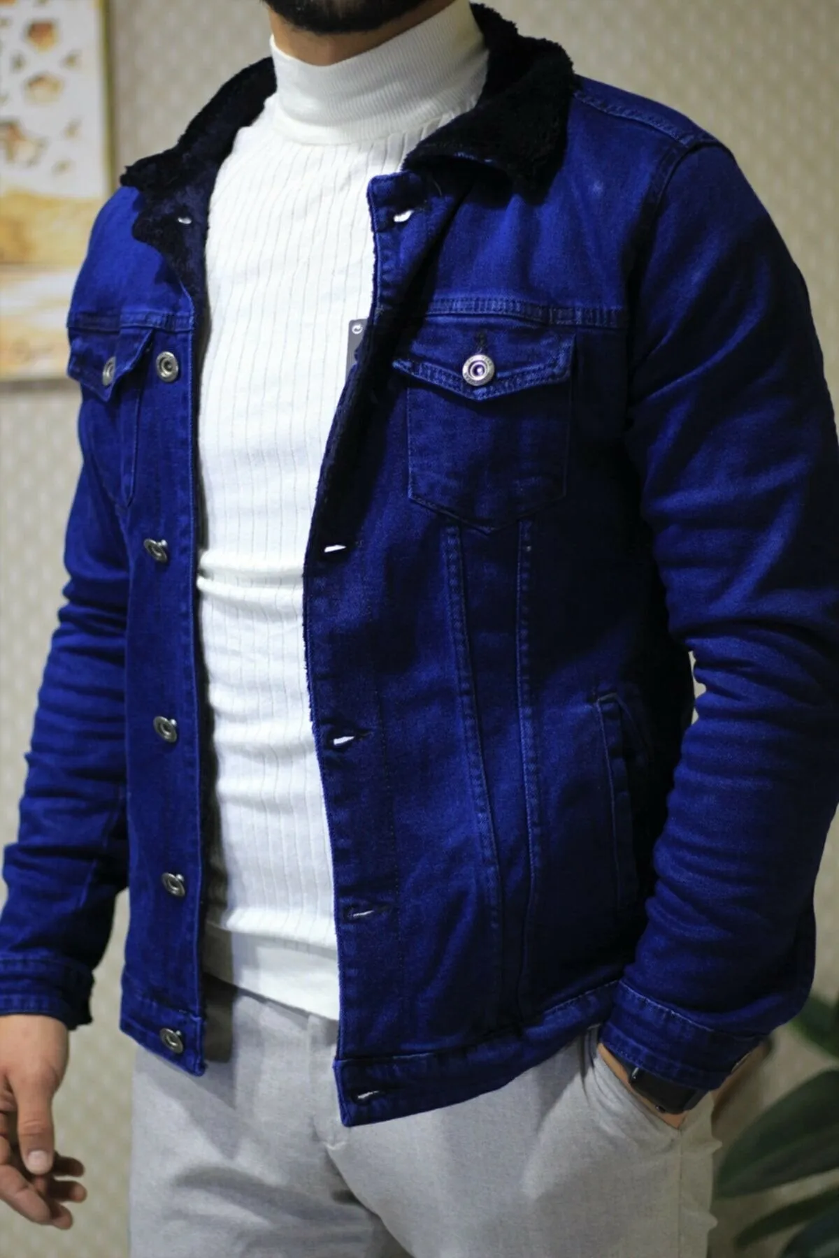 HB Mens Denim Jacket Stretchable Fine Lycra
