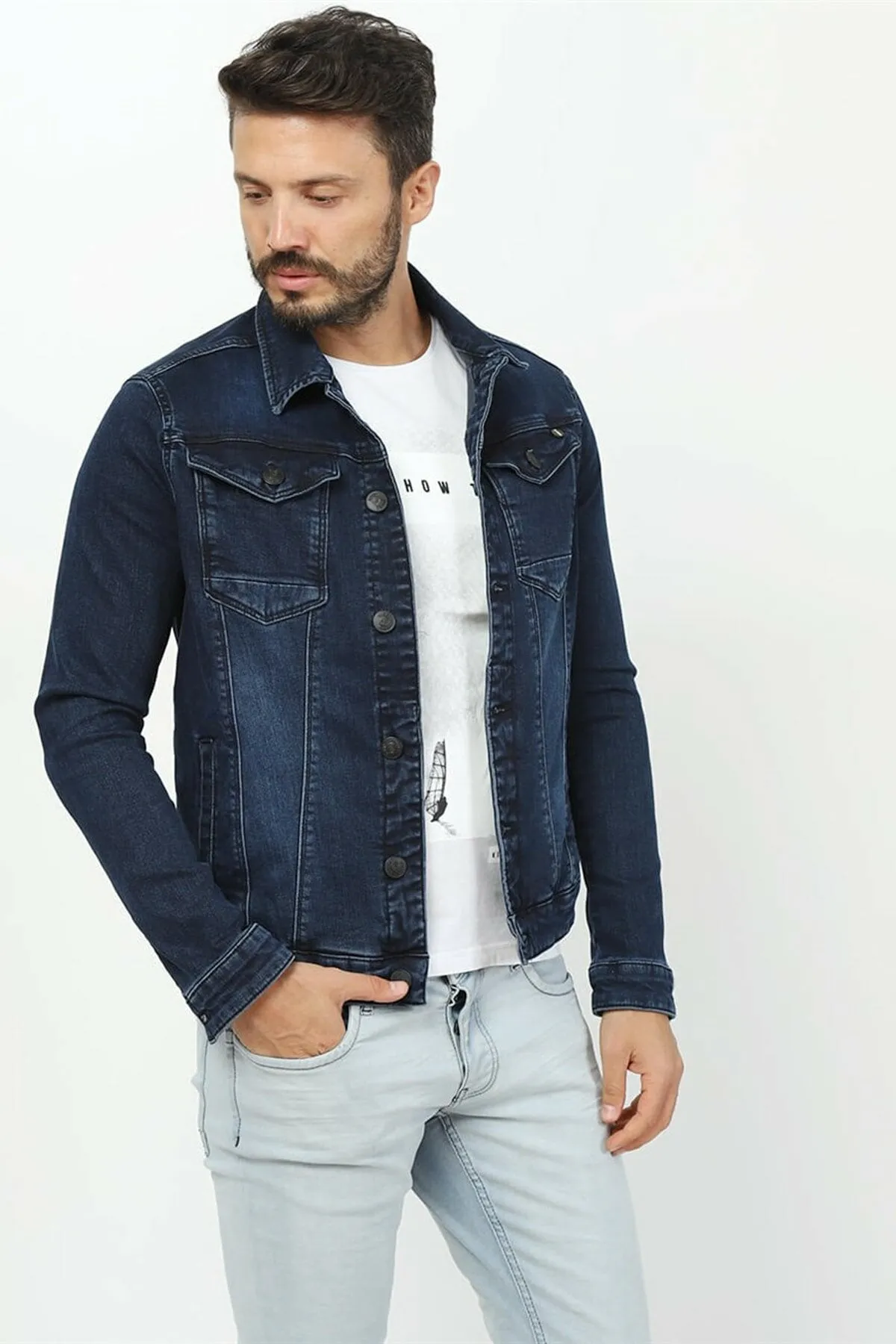 HB Mens Denim Jacket Stretchable Fine Lycra