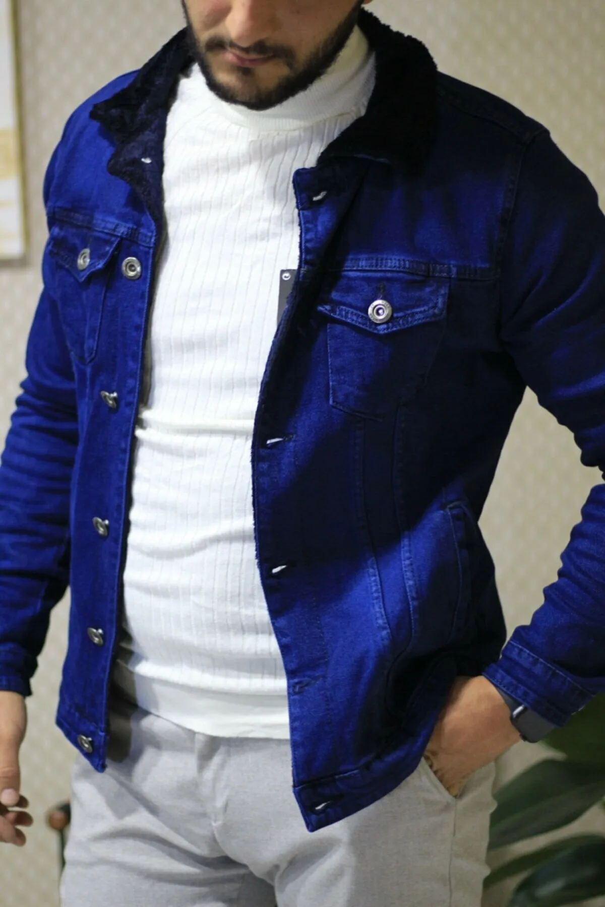 HB Mens Denim Jacket Stretchable Fine Lycra