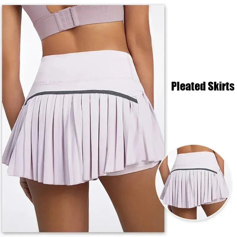 High Waist Tennis Skirts for Women - Solid Fast Dry Moisture Wicking Athletic Skorts with Pockets
