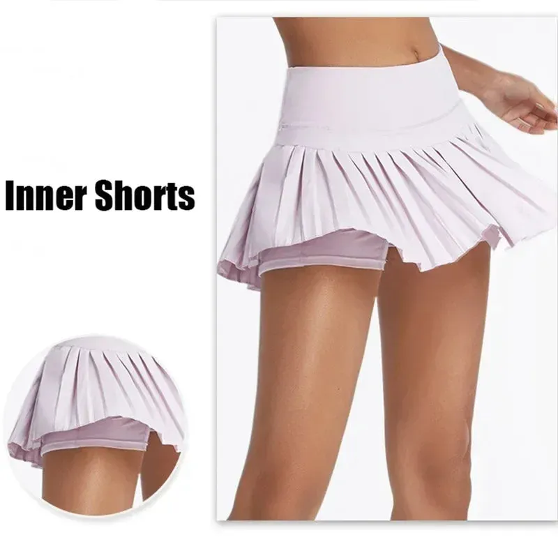 High Waist Tennis Skirts for Women - Solid Fast Dry Moisture Wicking Athletic Skorts with Pockets