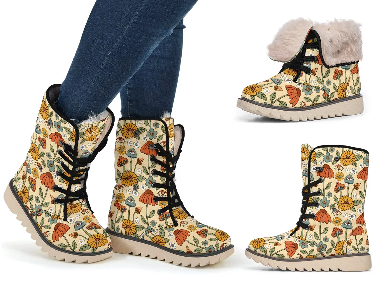 Hippie Mushroom Love Suede Snow Boots