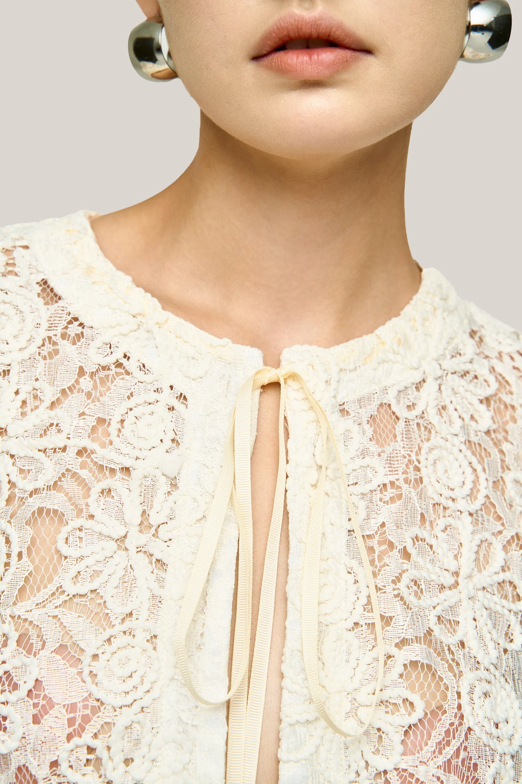 HOBB • Lacen Cropped Long Sleeved Lace Jacket