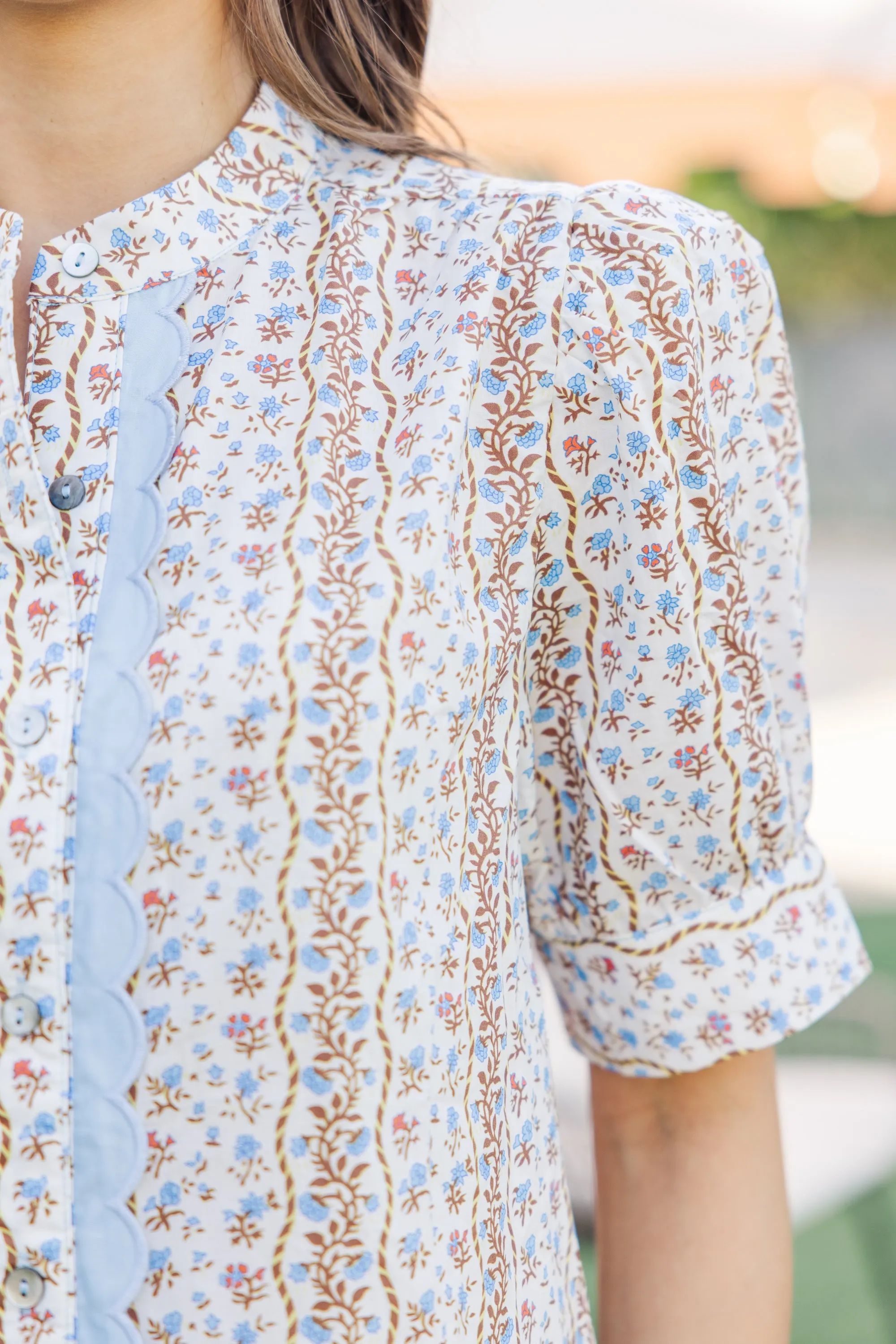 Hold My Hand Blue Ditsy Floral Blouse