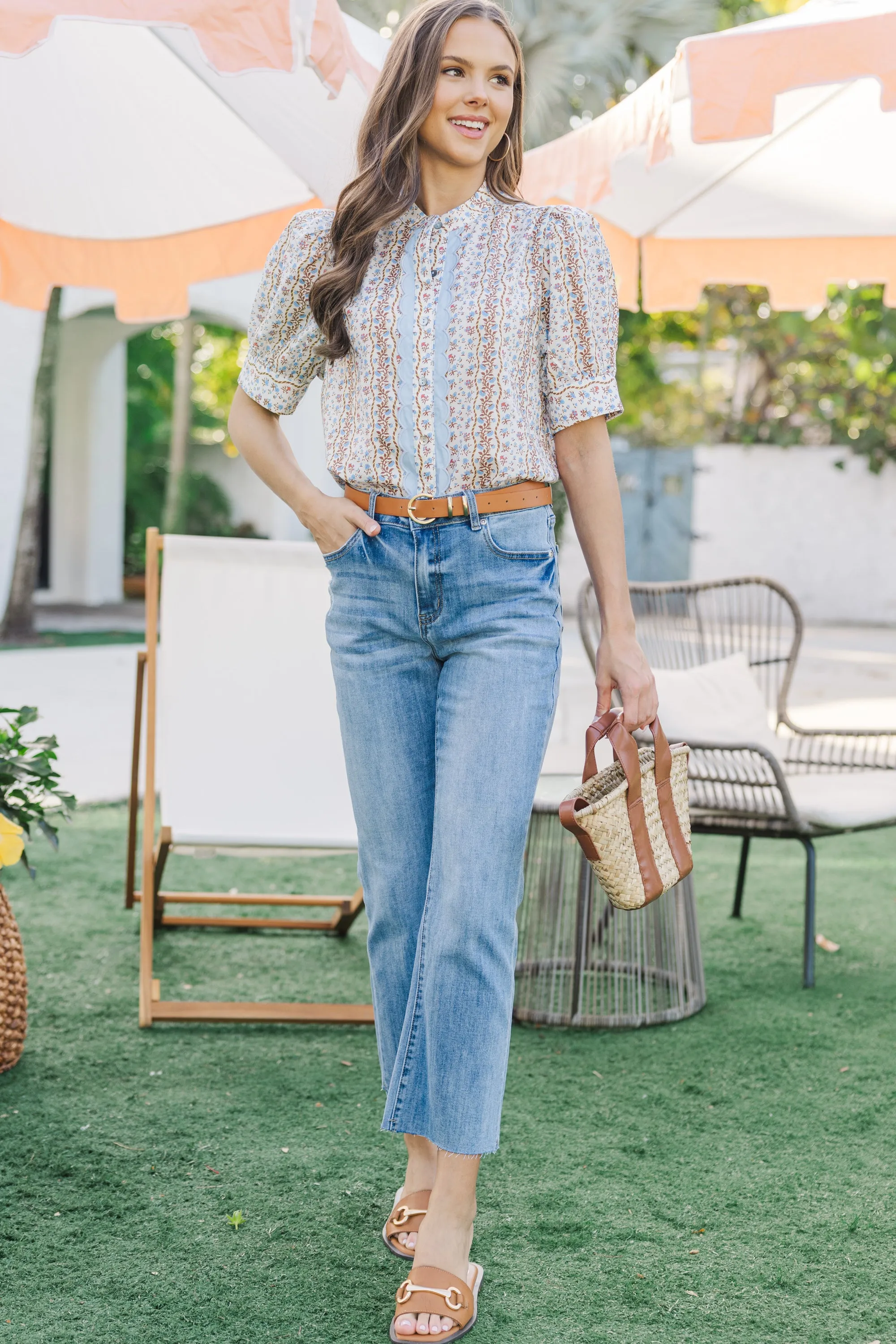Hold My Hand Blue Ditsy Floral Blouse