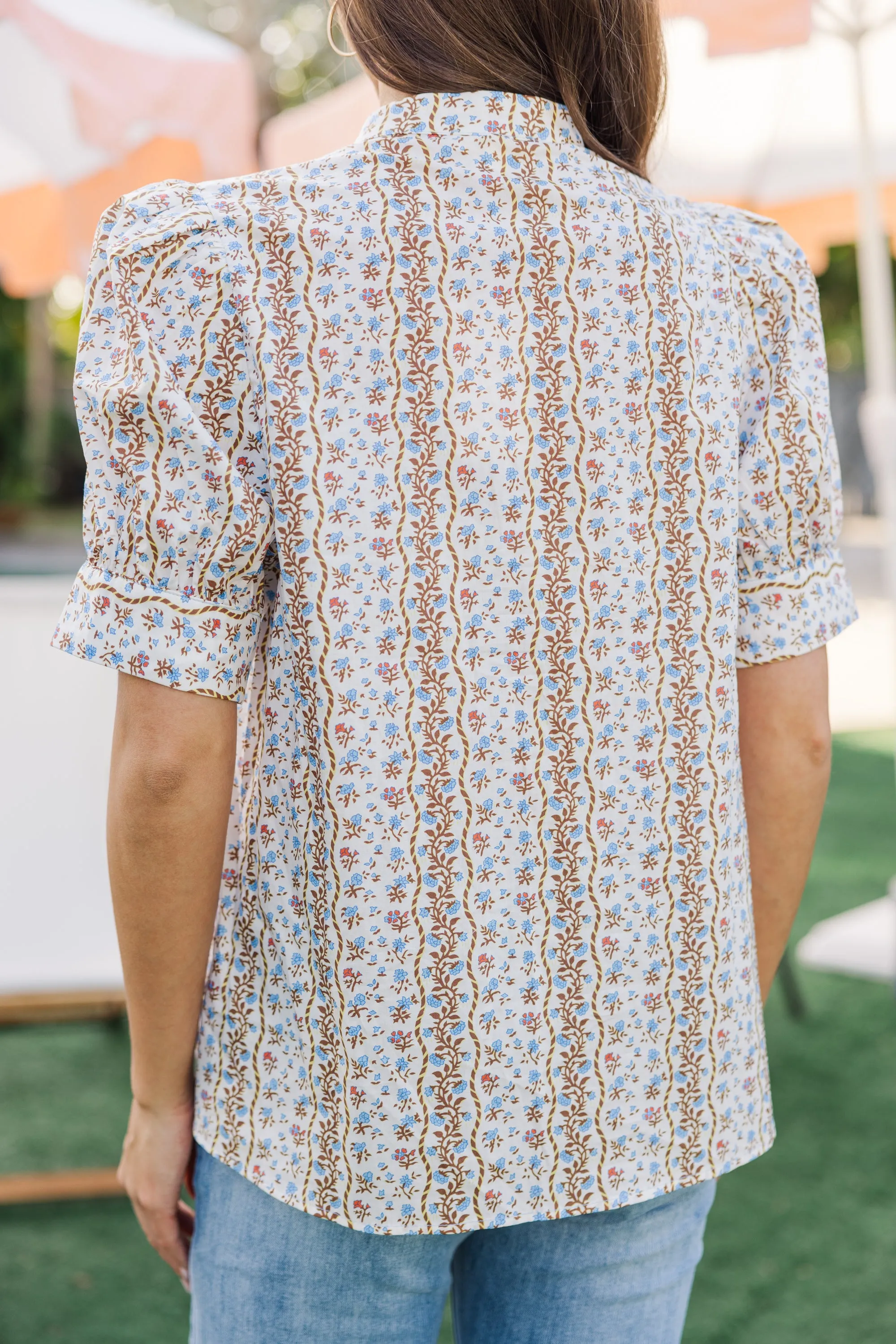 Hold My Hand Blue Ditsy Floral Blouse