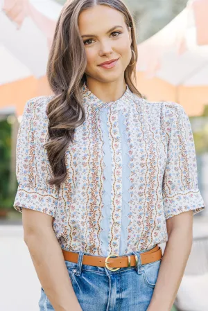 Hold My Hand Blue Ditsy Floral Blouse