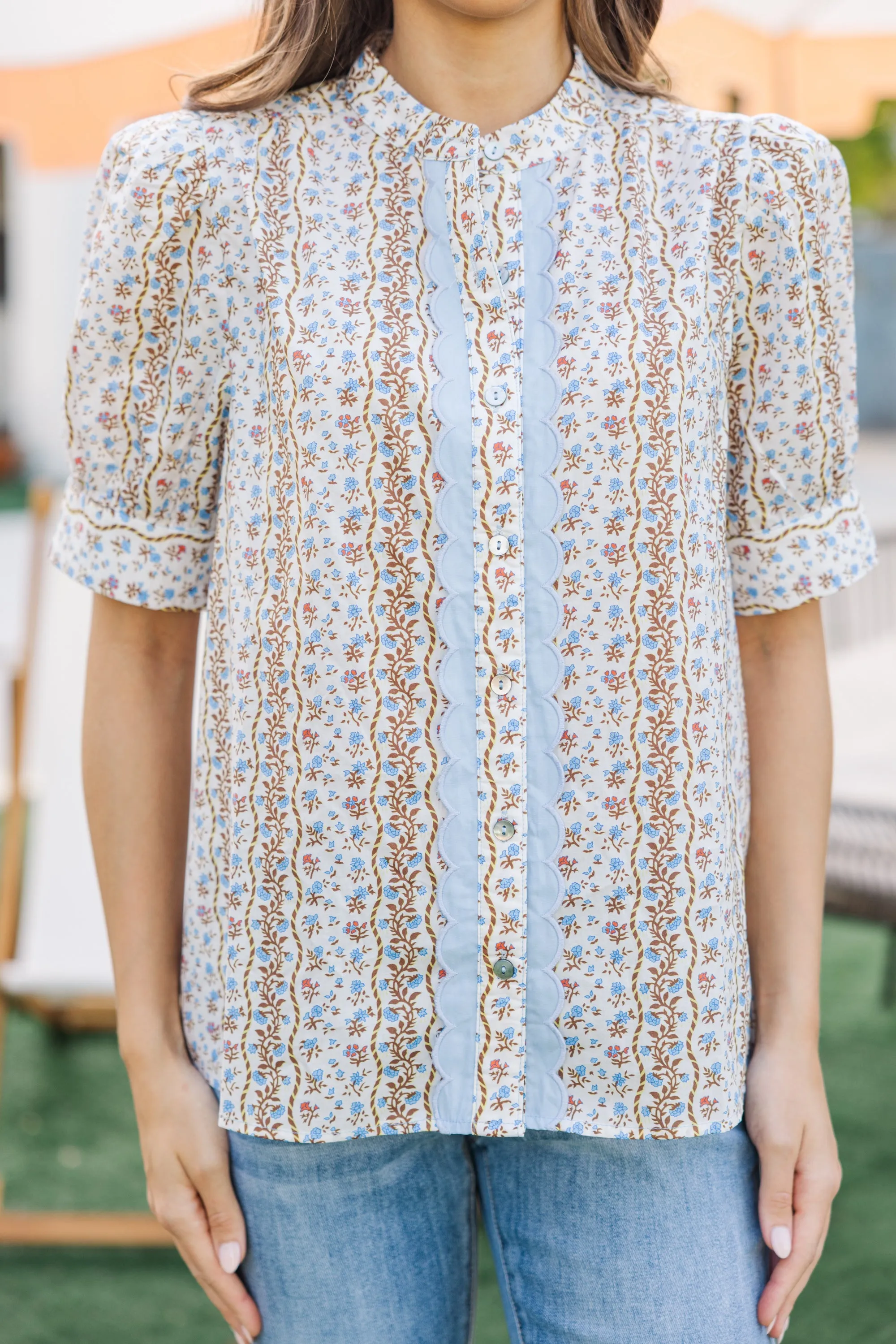 Hold My Hand Blue Ditsy Floral Blouse
