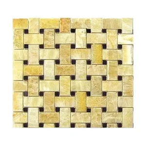 Honey Onyx Basketweave with WHITE DOT Polished Mosaic Tiles - LOT OF 50 SHEETS