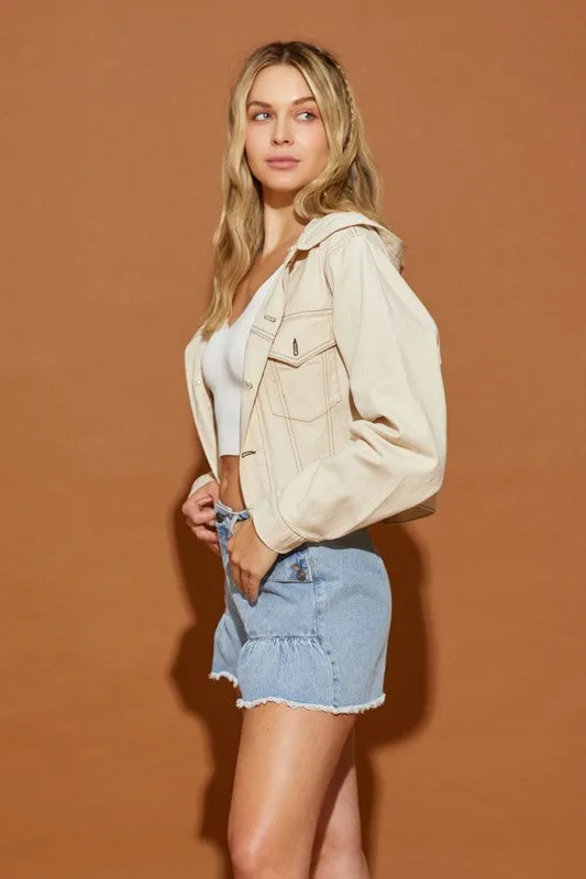 Hoodie Denim Jacket, Mustard Seed