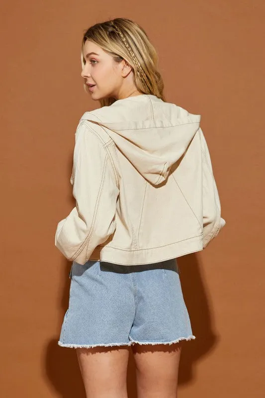 Hoodie Denim Jacket, Mustard Seed