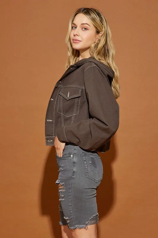 Hoodie Denim Jacket, Mustard Seed