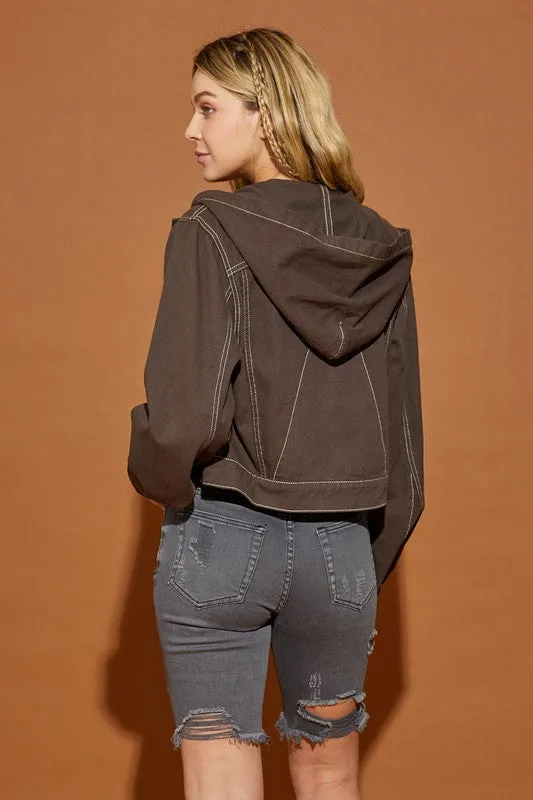 Hoodie Denim Jacket, Mustard Seed