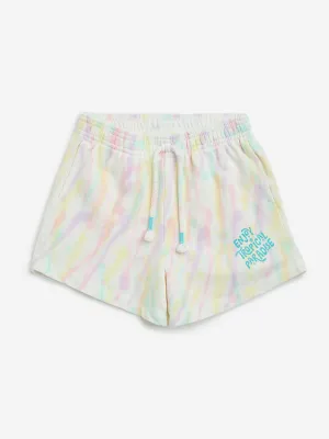 HOP Kids Multicolour Text Design High-Rise Cotton Shorts