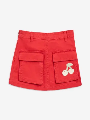 HOP Kids Red Embroidered High-Rise Cotton Skirt