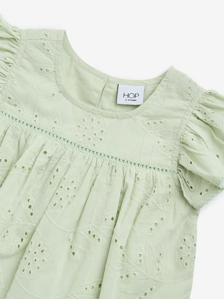 HOP Kids Sage Embroidered Cotton Top