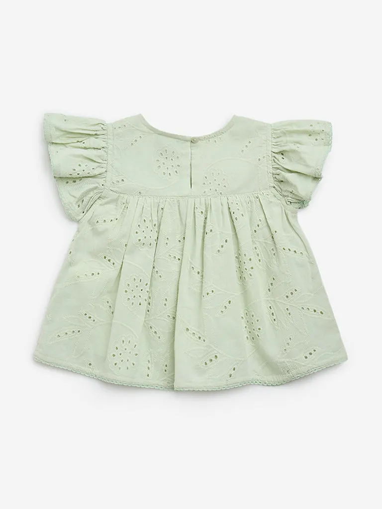 HOP Kids Sage Embroidered Cotton Top
