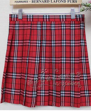 Hot Midi Pleated Women Skirts High Waist Pink A-Line Short Skirts Uniforms School Tartan Plaid Skirt Saias