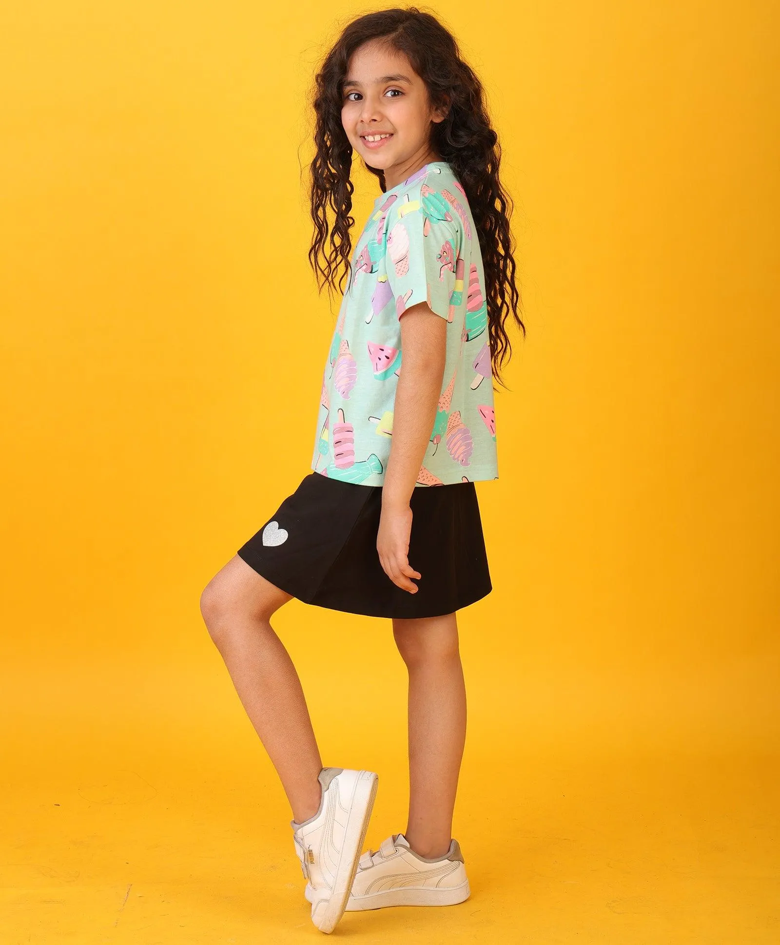 ICECREAM SUMMER BLACK GIRL SKIRT SET -SKY/BLACK
