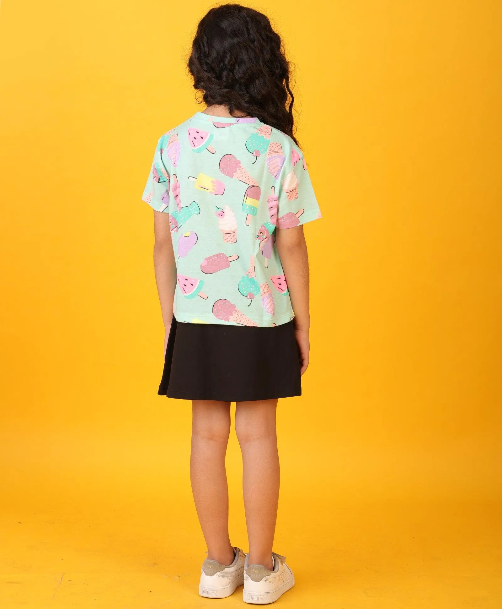 ICECREAM SUMMER BLACK GIRL SKIRT SET -SKY/BLACK