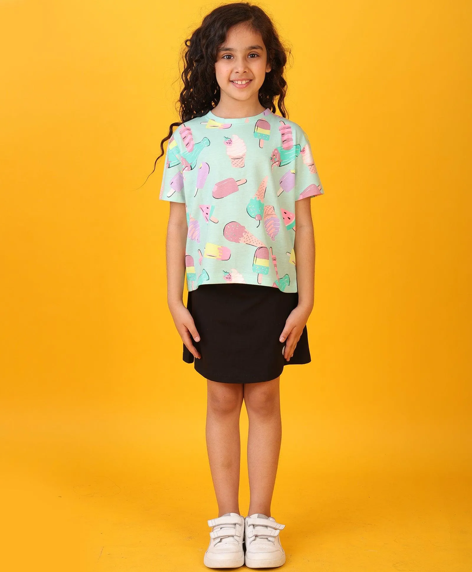 ICECREAM SUMMER BLACK GIRL SKIRT SET -SKY/BLACK
