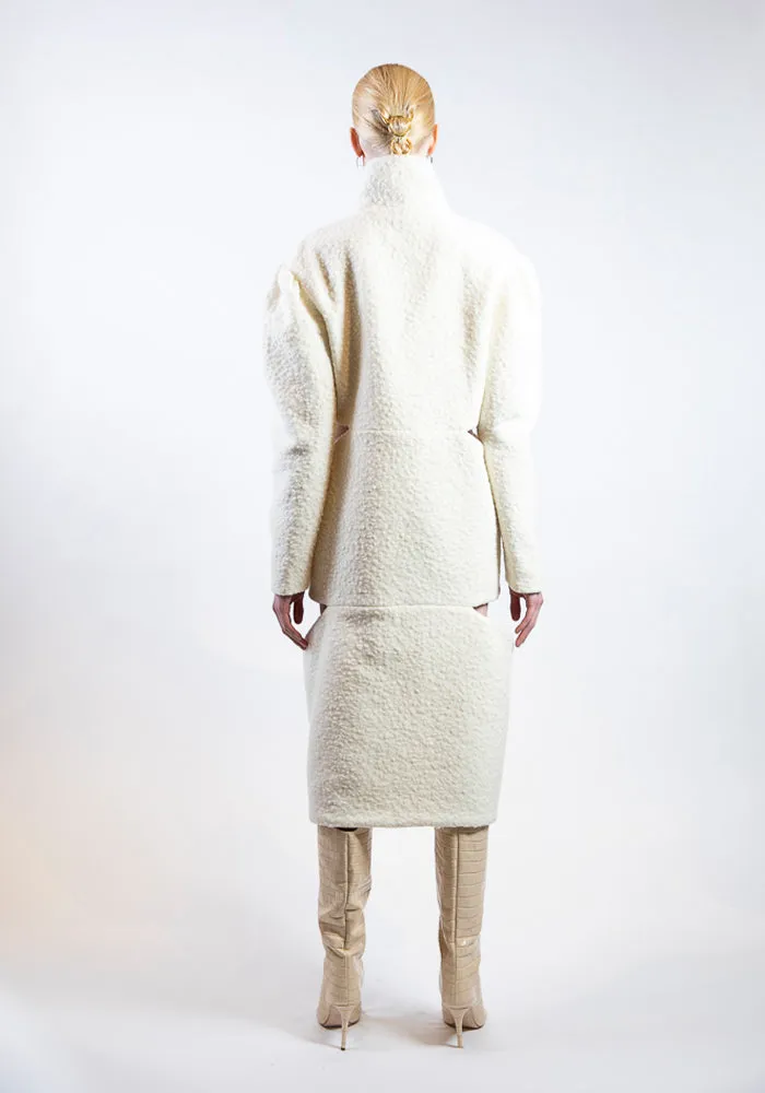Ivory Boucle Cut-Out Mid-Length Coat