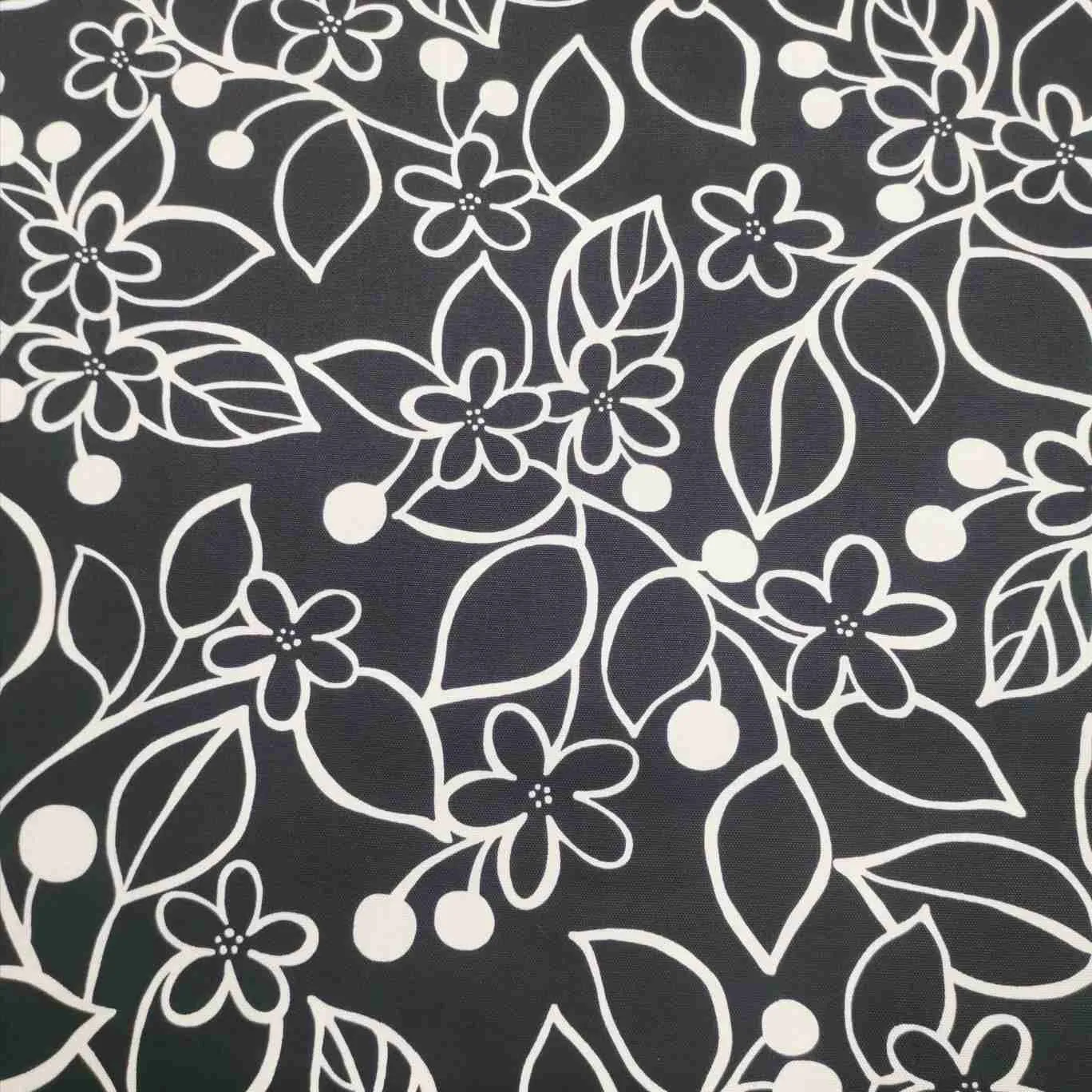 Japanese Cotton Oxford, Linear Flowers, Black