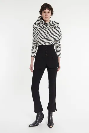 Jersey Cowl Neck Draped Top White Navy Stripe