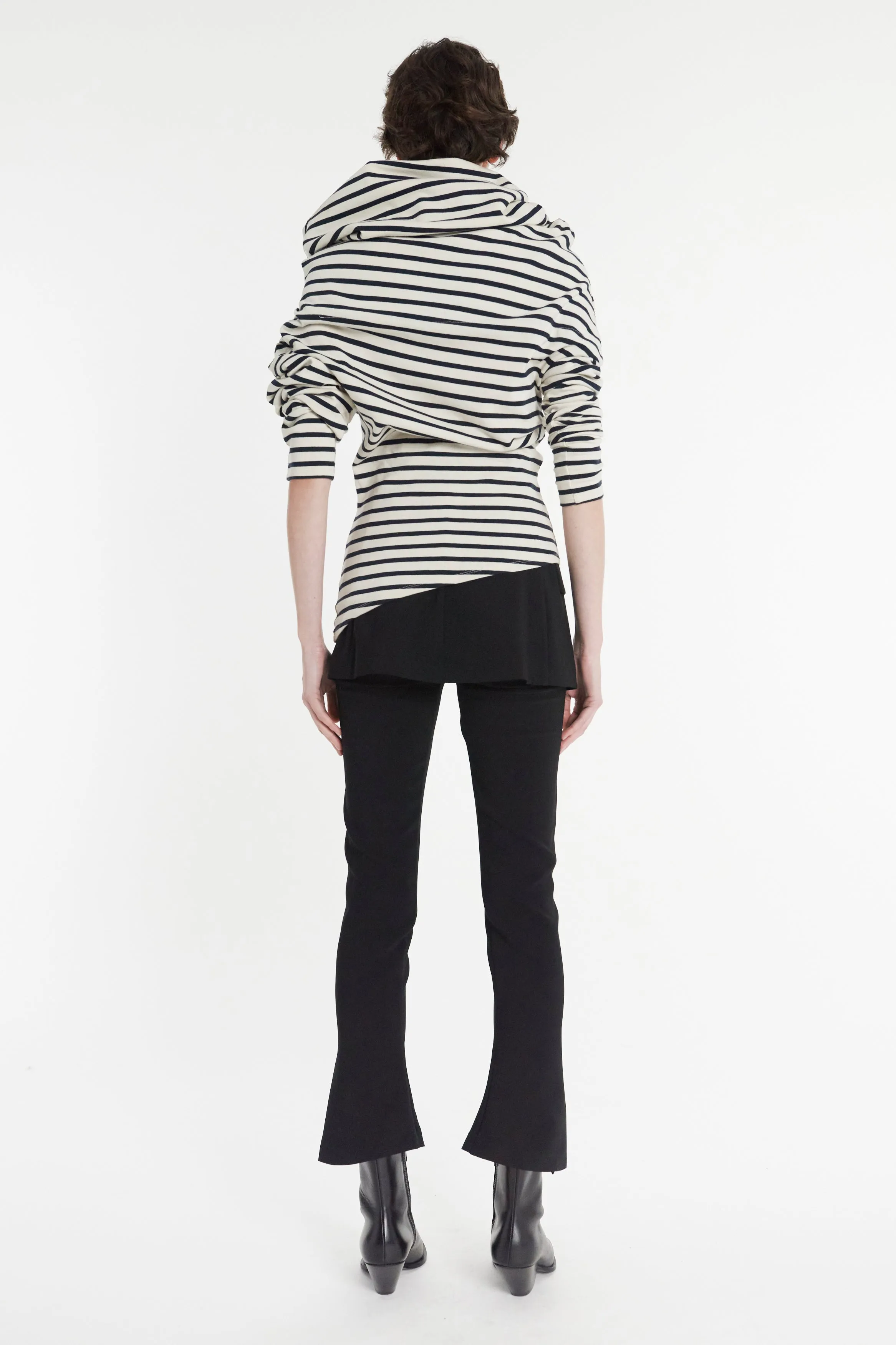 Jersey Cowl Neck Draped Top White Navy Stripe
