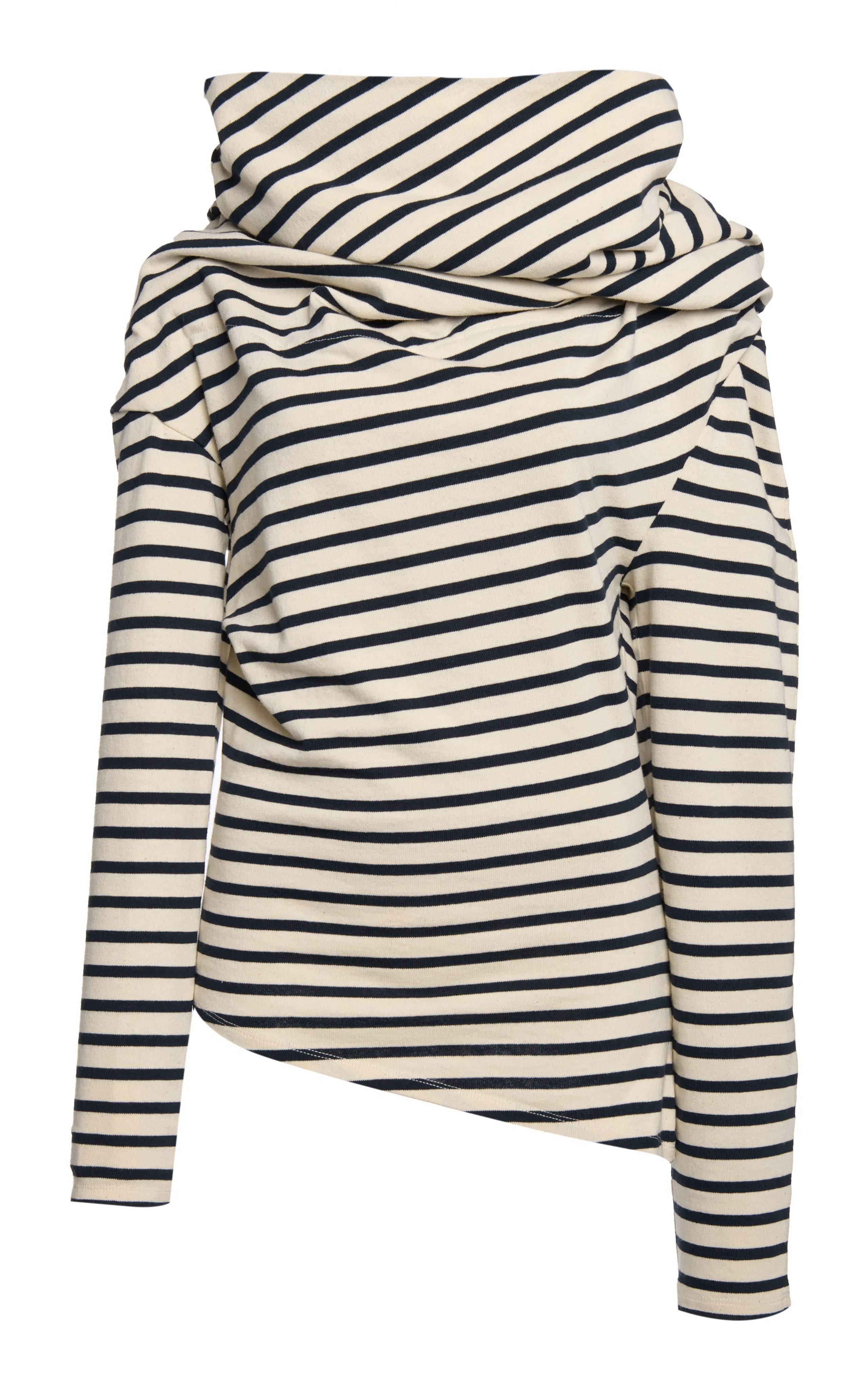 Jersey Cowl Neck Draped Top White Navy Stripe
