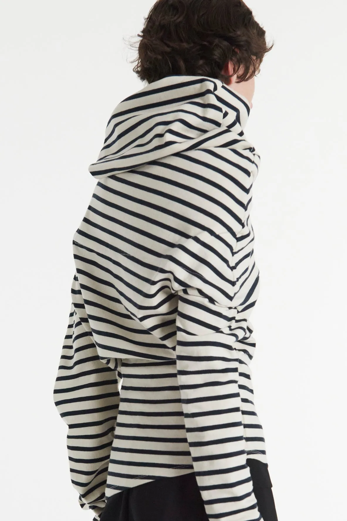 Jersey Cowl Neck Draped Top White Navy Stripe