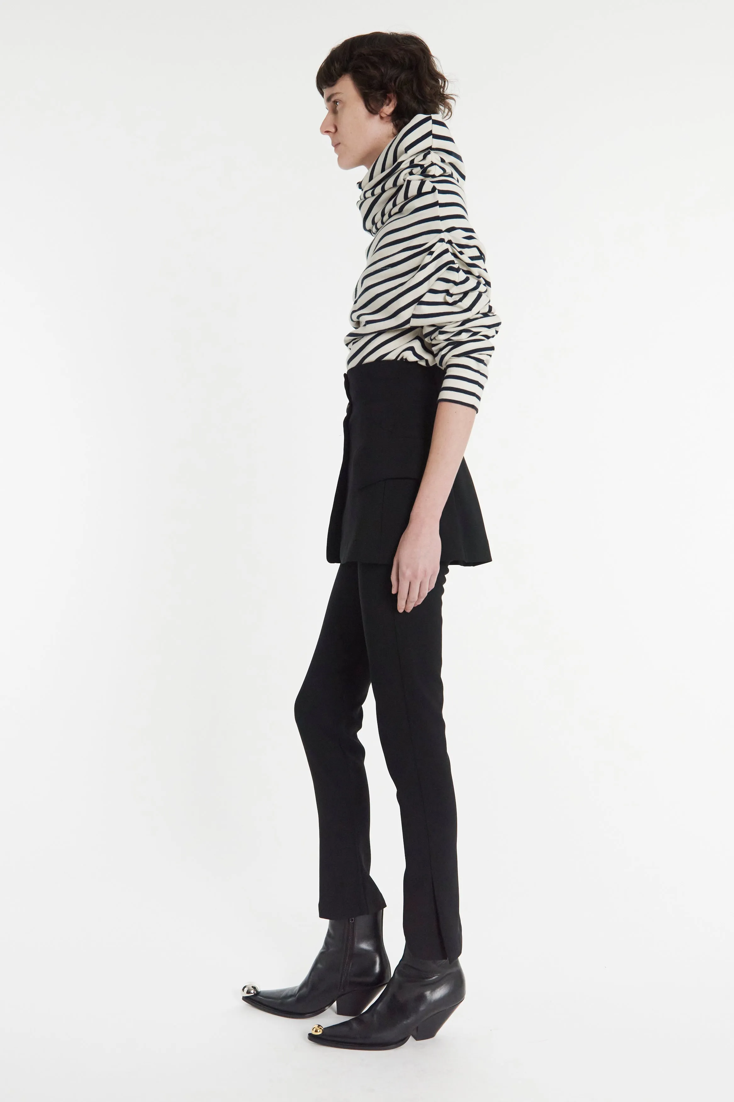 Jersey Cowl Neck Draped Top White Navy Stripe