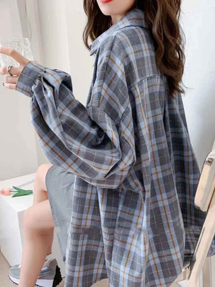 JMPRS Women’s Oversized Plaid Shirt