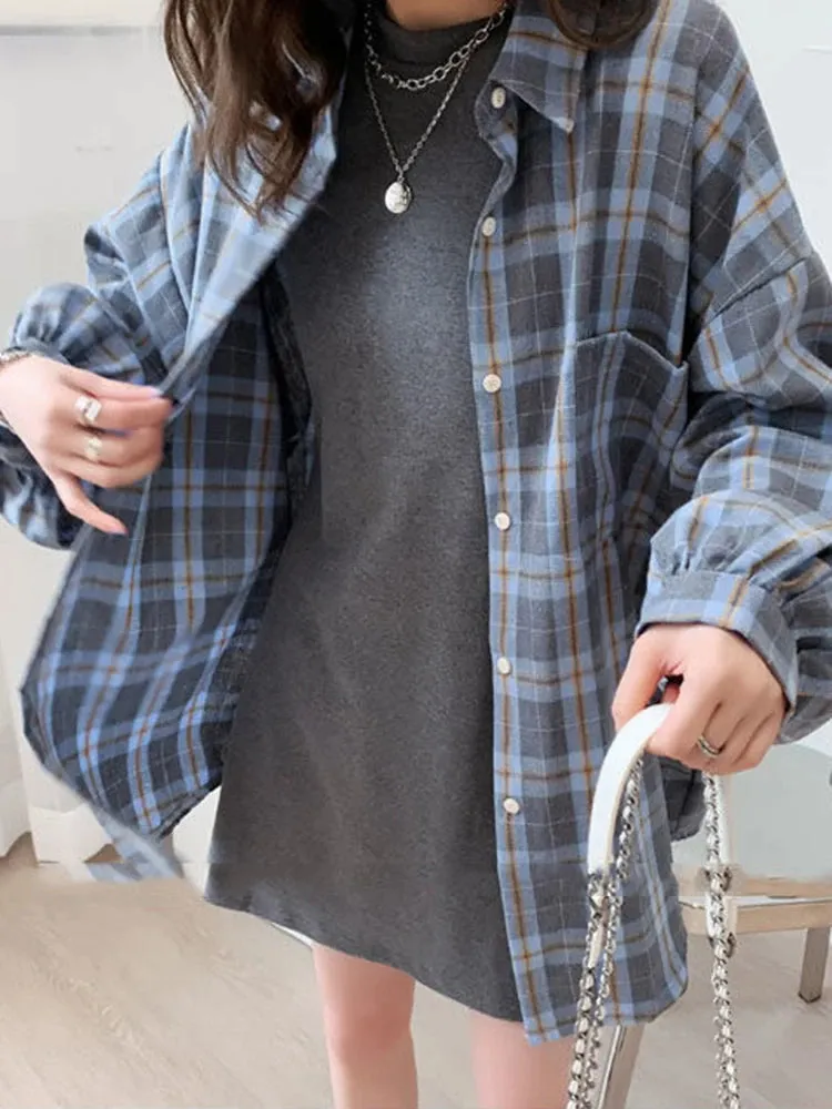 JMPRS Women’s Oversized Plaid Shirt