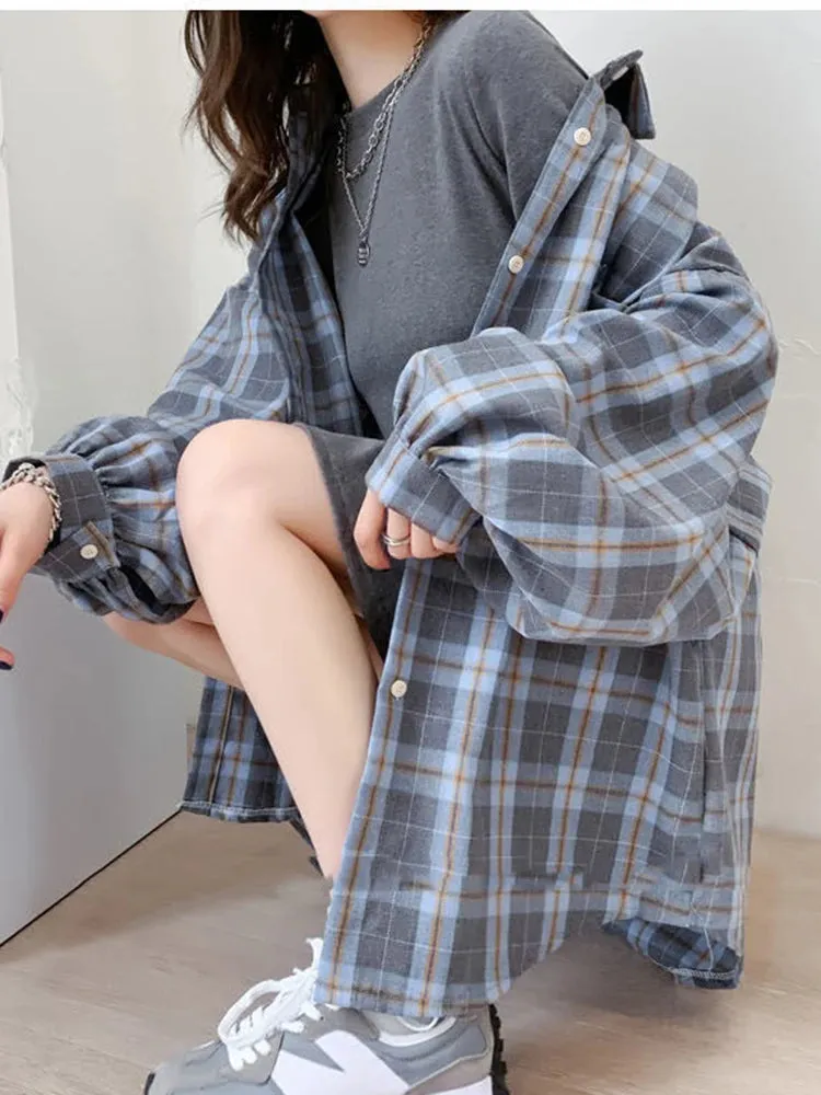 JMPRS Women’s Oversized Plaid Shirt