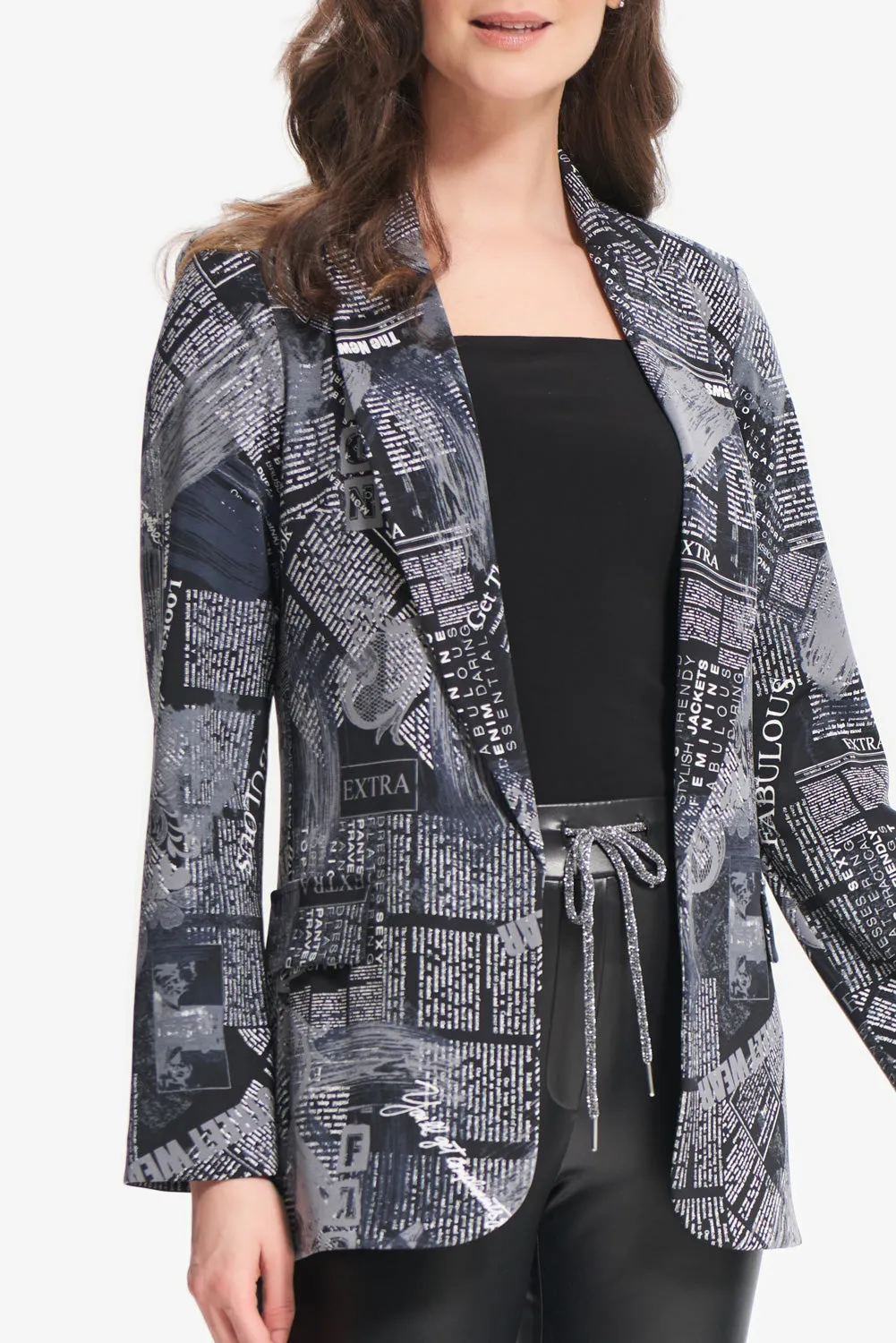 Joseph Ribkoff Black/Grey Newspaper Print Blazer Style 214187