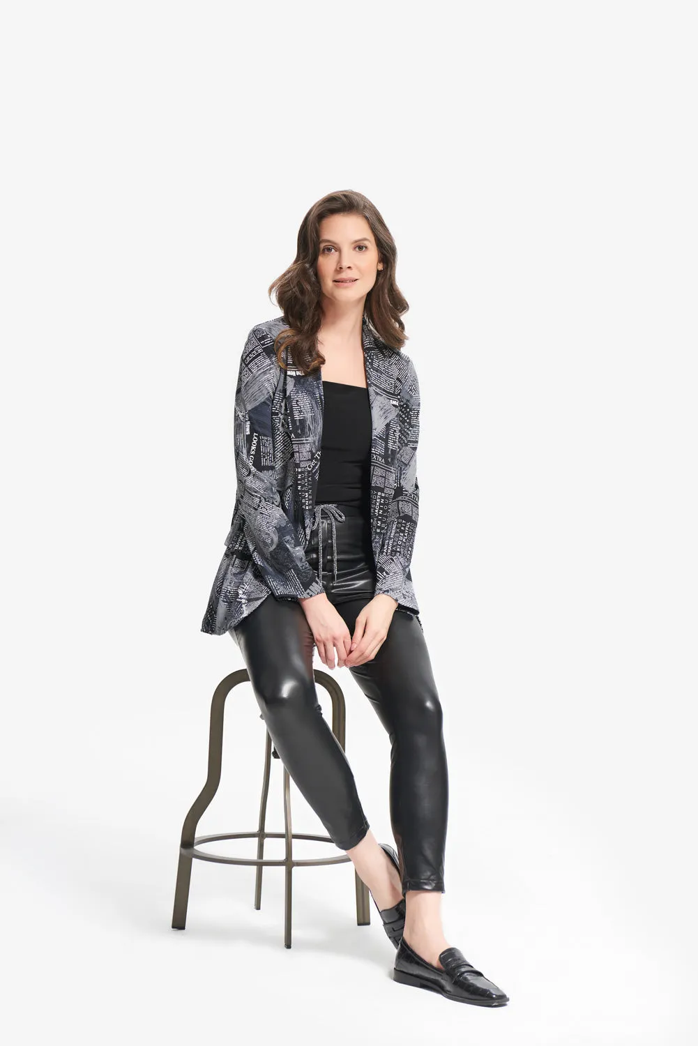 Joseph Ribkoff Black/Grey Newspaper Print Blazer Style 214187