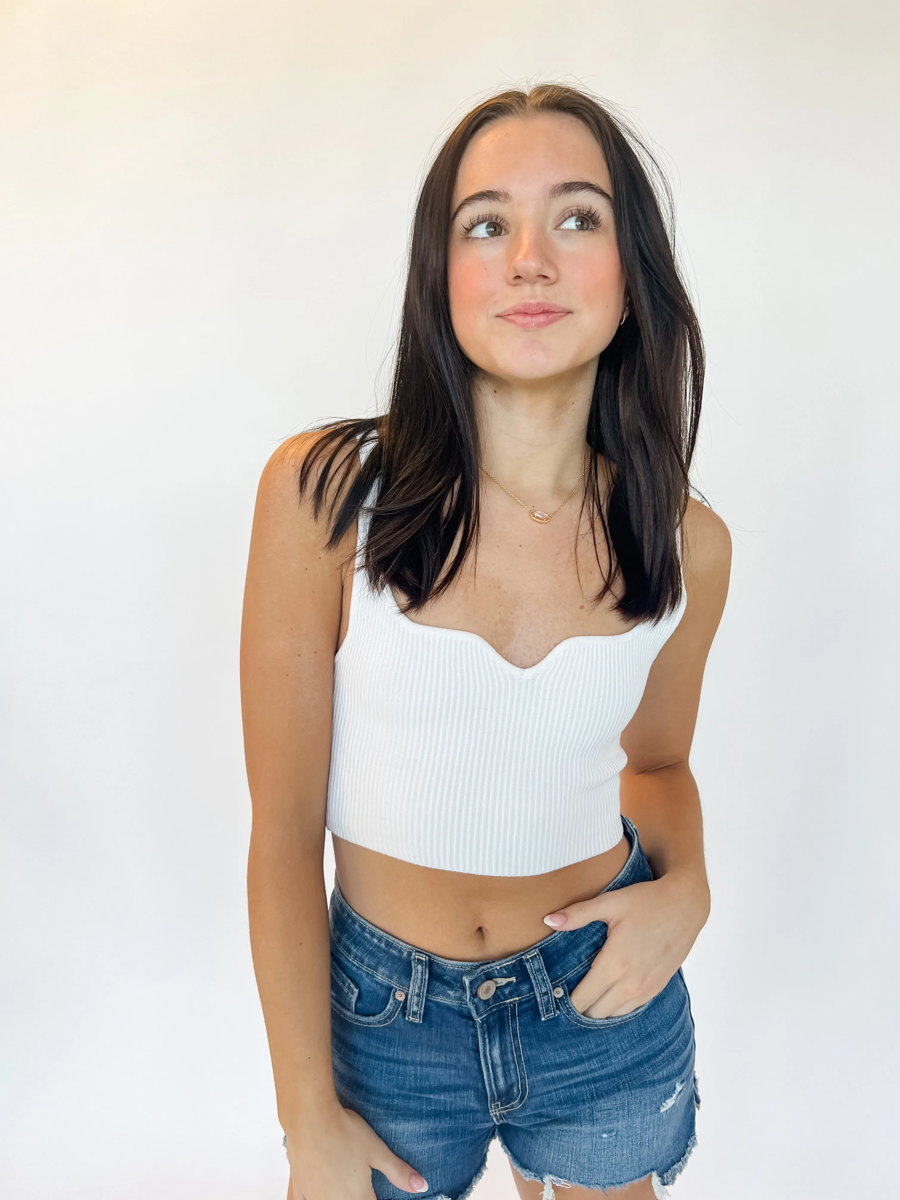Katie Crop Sweater Tank - White