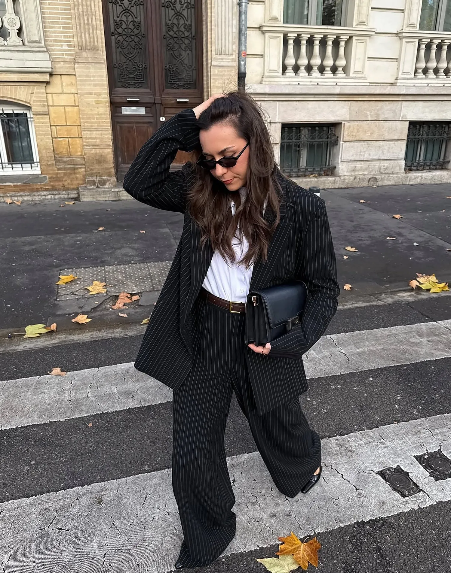Kenza Blazer (Black Pinstripe)